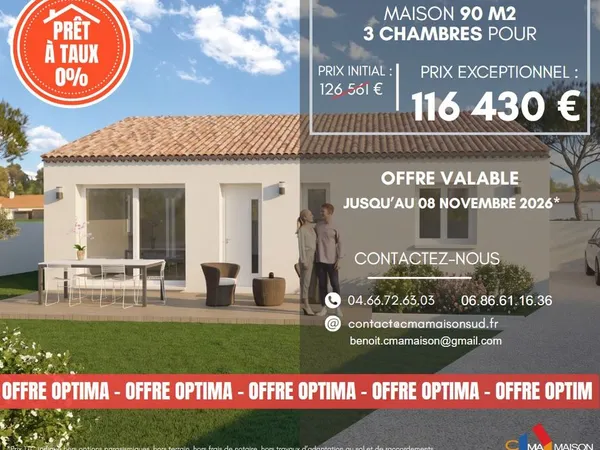 Projet de construction d'une maison 90 m² avec terrain à SAINT-MATHIEU-DE-TREVIERS (34)