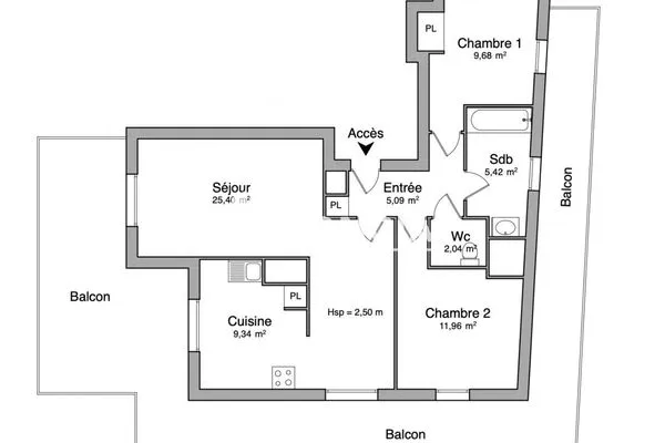 Appartement 3 pièces 69 m²