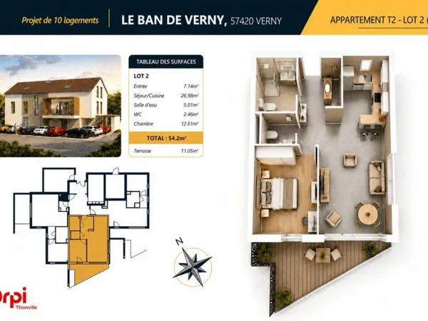Appartement 2 pièces 54 m²