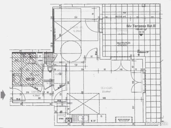 Genas-bourg T2 47m² RDC en terrasse 18m²