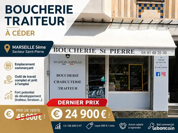 Boucherie, fonds de commerce, traiteur 50 m² MARSEILLE