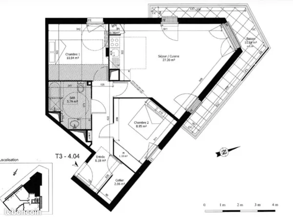 Nantes bd Shuman - T3 64,5 m² avec terrasse , parking