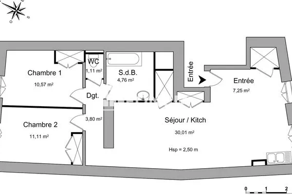 Appartement 3 pièces 69 m²