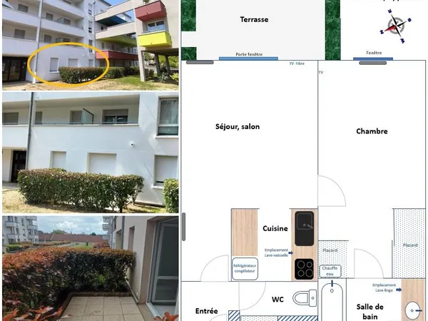 Loue T2 42 m² avec terrasse et parking en sous/sol