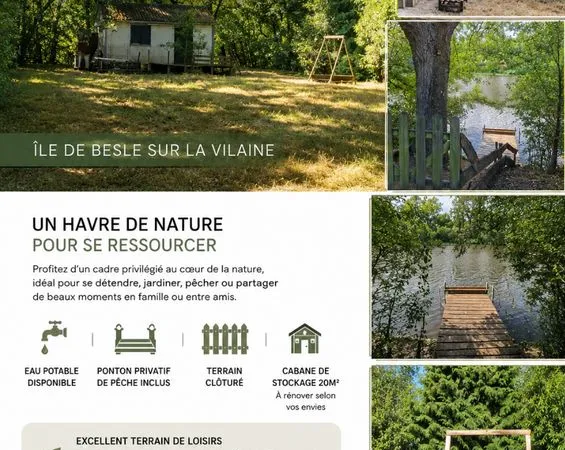 Cabane et terrain de loisirs sur la vilaine avec ponton privatif et eau potable