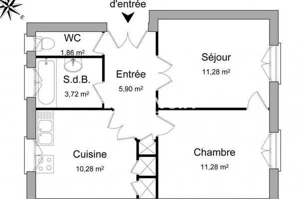 Appartement 2 pièces 44 m²