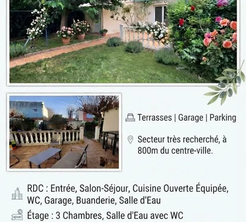 Maison 3 chambres avec jardin garage terrasse parking Avignon 800m intramuros