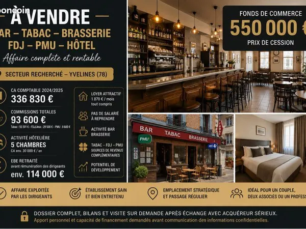 Bar - tabac - brasserie - fdj - pmu - hôtel | yvelines (78)