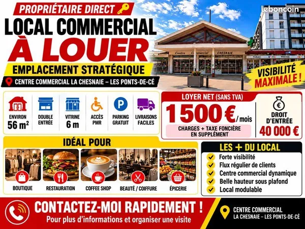 Local commercial à louer tous commerce