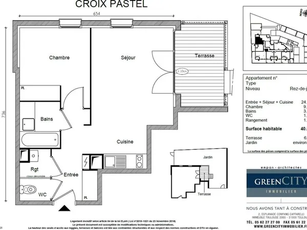 À LOUER - NEUF- SUPERBE APPARTEMENT T2 EN REZ-DE-JARDIN DE 4