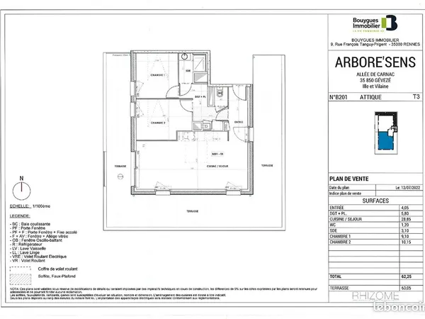 Appartement 3 pièces 62 m²