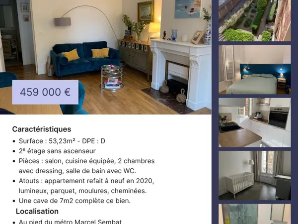 A VENDRE - Charmant 3 pièces de 2 chambres - Marcel Sembat