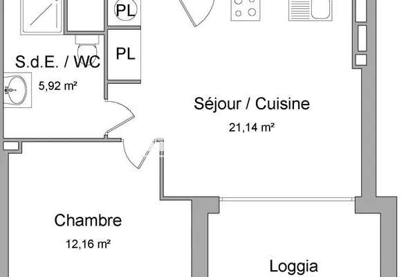 Appartement 2 pièces 39 m²