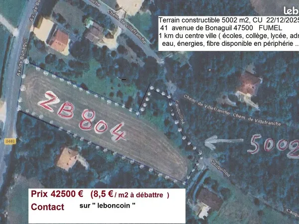 Terrain à bâtir Fumel 5000 m2 42 500