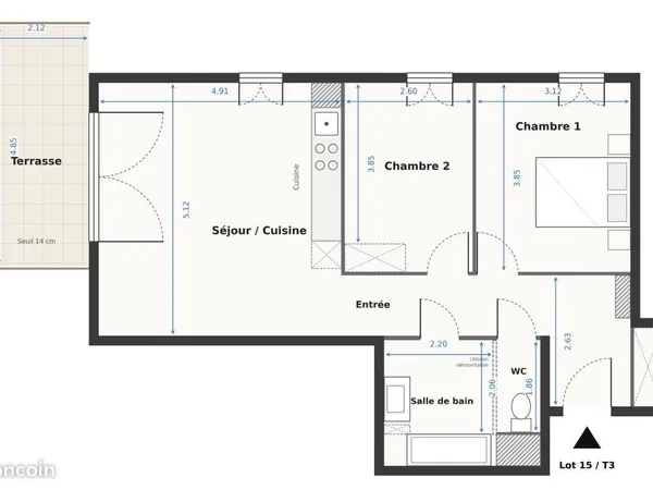 T3 neuf 63 m² terrasse + 2 parkings - Échirolles, 400 m Hôpital Sud - sans frais d'agence