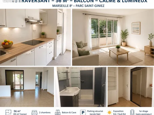 T3 marseille saint giniez, balcon, clim, cave, parking en résidence securisee