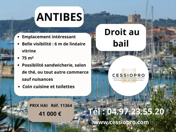 Antibes, D.A.B, emplacement, 6 m linéaire vitrine.