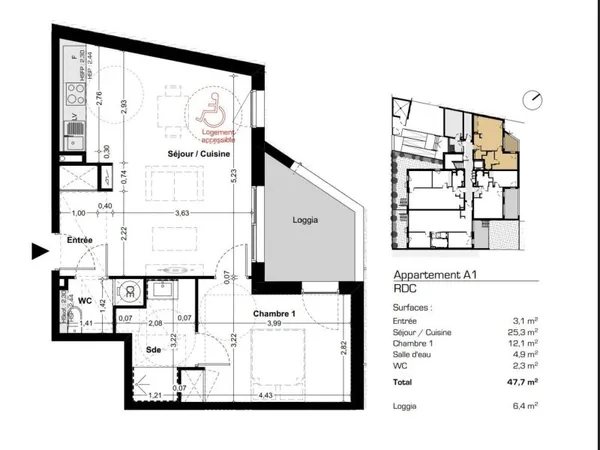 Appartement 2 pièces 47 m²