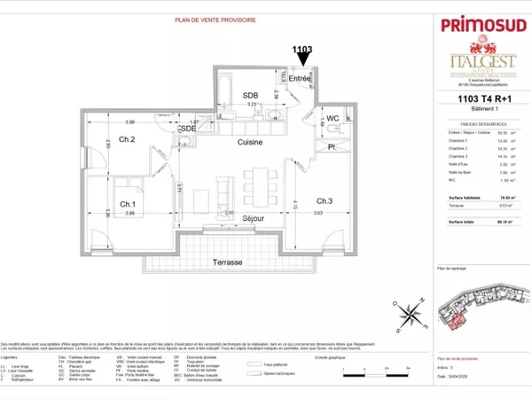 Lot 1103 - 4P de 79,55 m² au 1€? étage avec terrasse et vue mer