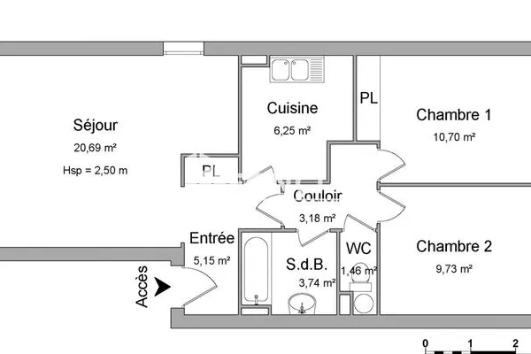 Appartement 3 pièces 61 m²
