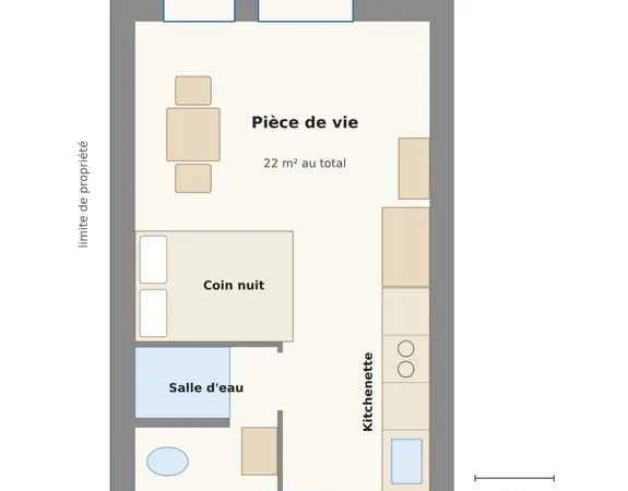 Pré-location : studio meublé neuf 22 m², terrasse et parking