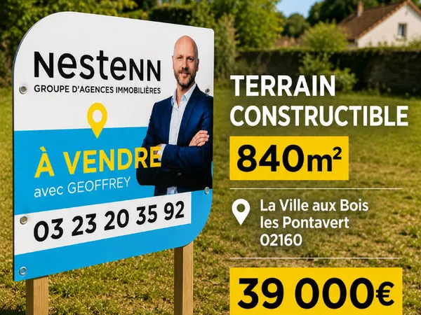 Terrain constructible 840 m² ? La Ville aux Bois-lès-Pontavert (02160)