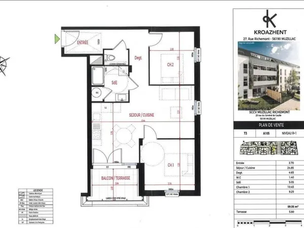 Appartement 3 pièces 59 m²
