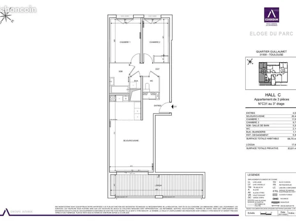 Appartement 3 pièces 66 m²