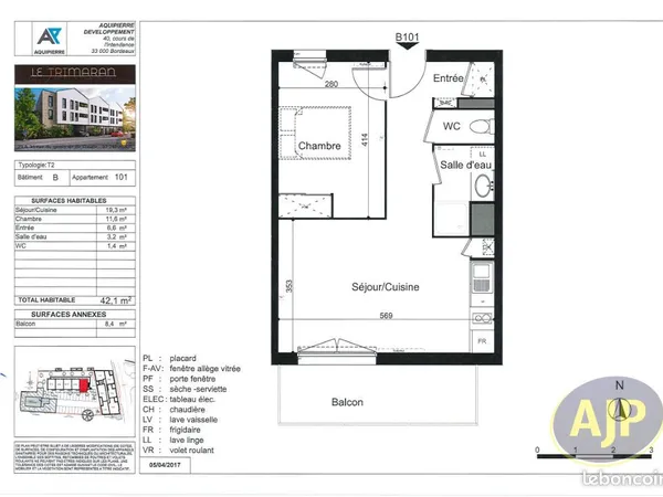 Appartement 2 pièces 42 m²