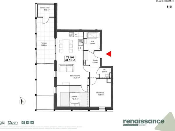 Résidence RENAISSANCE Appartement F3 neuf Lot E101