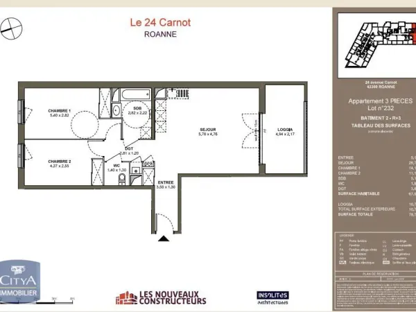 Appartement 3 pièces 68 m²