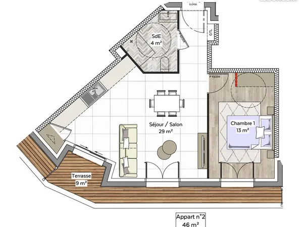 Appartement 2 pièces 46 m²