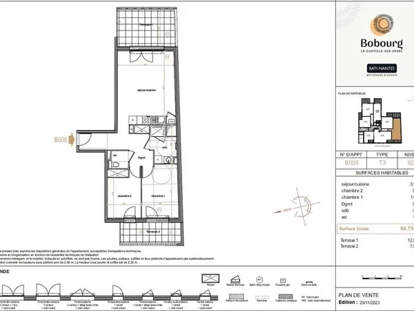 T3 en rez-de-jardin avec 2 terrasses et 2 parkings Résiden