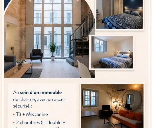 Location meublée T3 70 m² - 2 chambres - Avignon Intra-Muros - Rue des Teinturiers - Bail mobilité/é