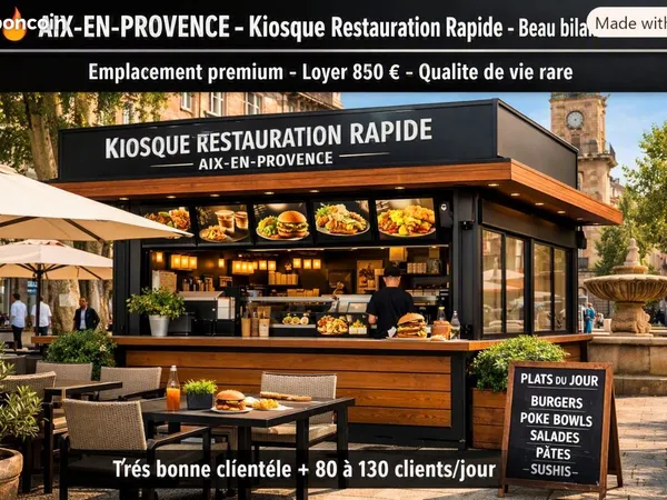 🔥 Aix-en-Provence - Kiosque Restauration Rapide - Beau bilan + Terrasse Emplacement premium - Loyer 