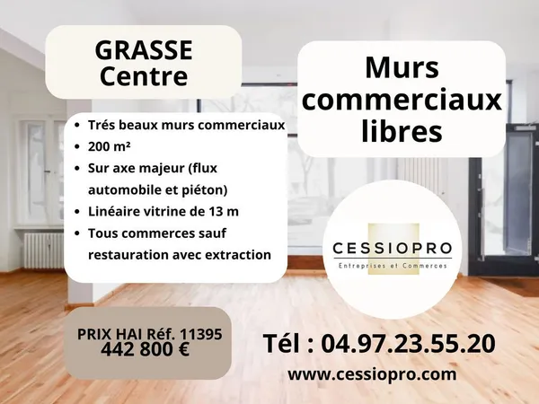 MURS COMMERCIAUX LIBRES 200 m2 GRASSE CENTRE