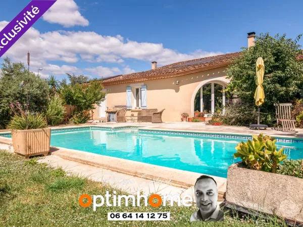 Maison de caractère 178 m² habitables plain-pied, jardin, piscine, garages, dépendances à Uchaud