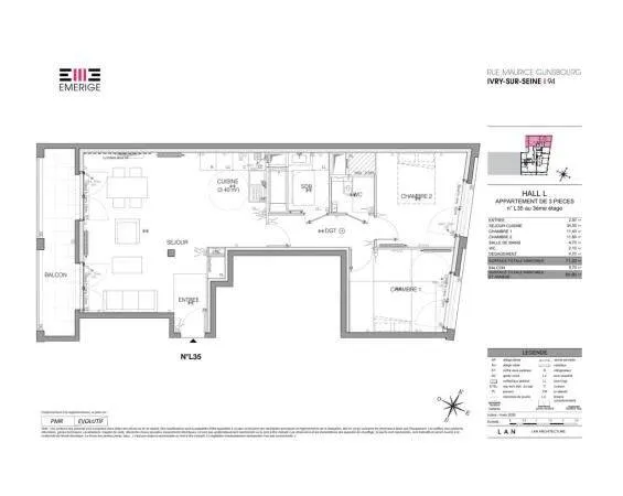 Appartement 3 pièces 71 m²