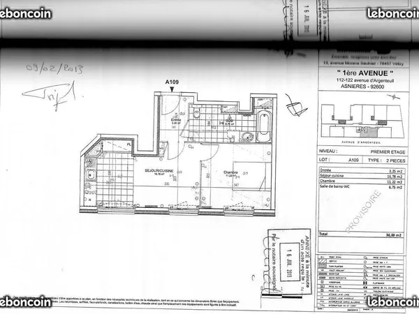 Appartement 2 Pieces 39 m2 /BBC- RT 2012- Asnieres s/seine