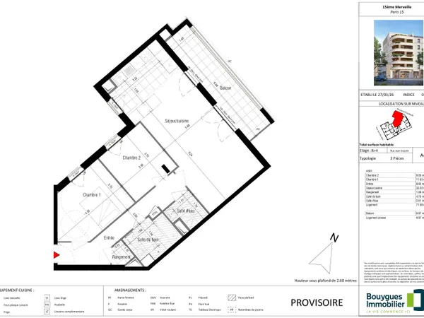 Appartement 3 pièces de 71,08 m2 avec balcon Programme neu