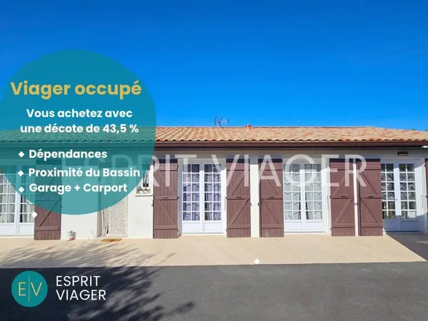 Viager occupé - Maison 5 pièces - 100 m²- Bouquet 69 900 euros - Rente 1 121 euros/mois - Lanton-Cas