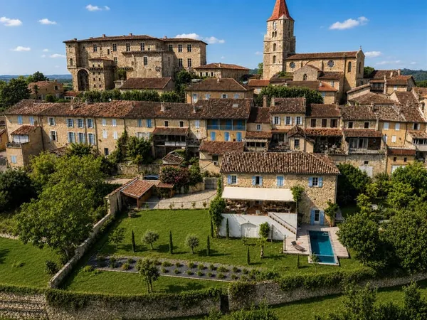 Villa en pierre avec piscine à débordement