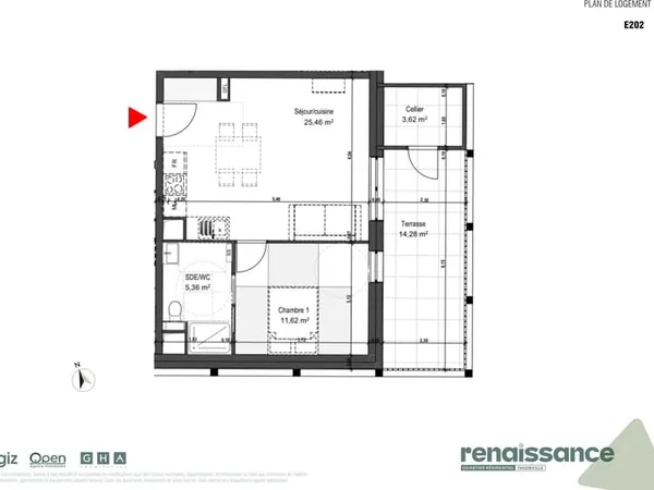 Résidence RENAISSANCE Appartement F2 neuf Lot E202