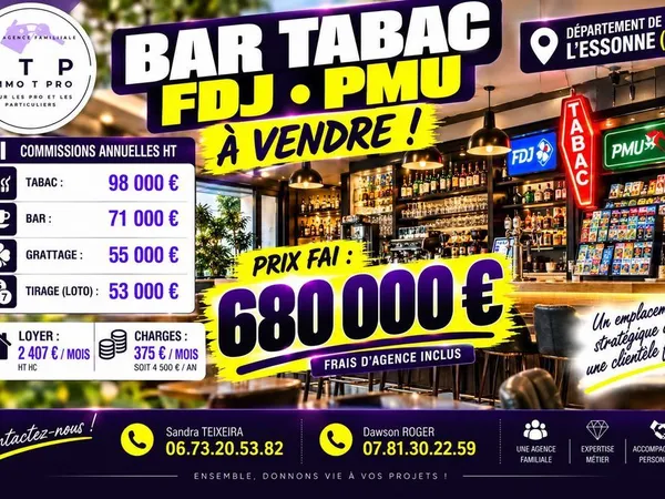 BEAU BAR TABAC FDJ PMU DANS UNE BELLE VILLE DE L'ESSONNE (91)