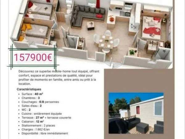 Mobil-home sur terrain dans PRL ouvert à l'année