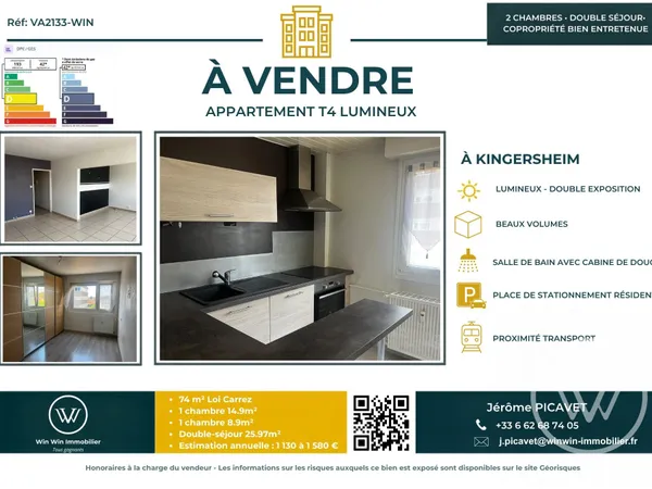 T4 traversant 74m² - lumineux - Kingersheim