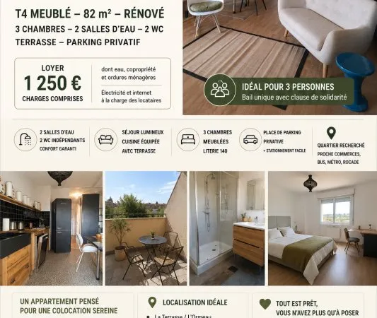 🏡 LOCATION MEUBLÉE - TOULOUSE LA TERRASSE / L'ORMEAU