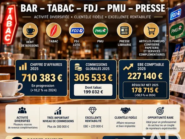 Bar, brasserie, tabac 500 m² Fressin