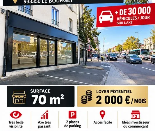 Commerce Location Le Bourget 70m² 2000€