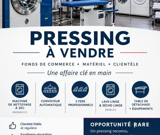 Pressing clé en main à reprendre - clientèle fidèle et matériel complet